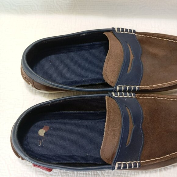 Cole Haan Suede Penny Loafers Size 11.5M Casual Slip-On Shoes Mens Brown & Navy